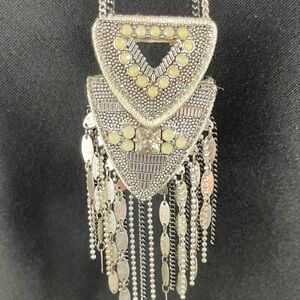 Stella & Dot Silver and Black Fringe Necklace Flapper Art Deco Style